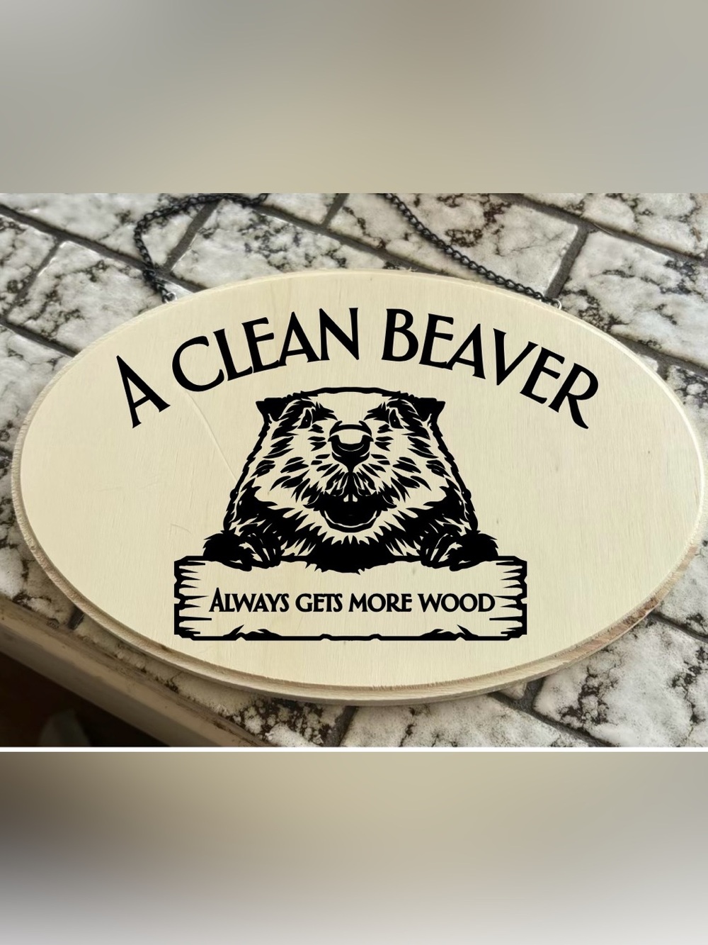 A Clean Beaver Wall Sign - Cream with Black Text